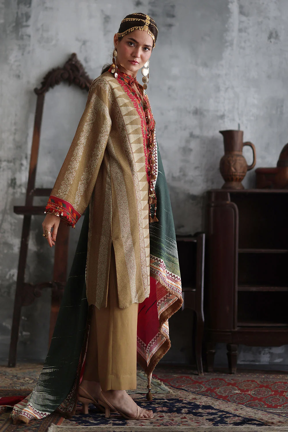 Gul Ahmed 3 Piece Embroidered Printed Karandi Suit With Printed Karandi Dupatta