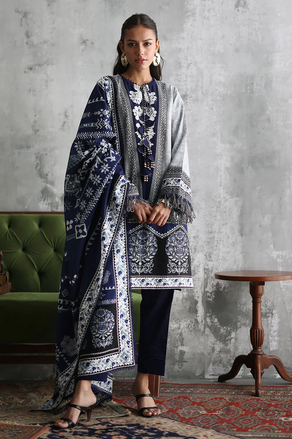 Gul Ahmed 3 Piece Printed Khaddar Suit with Printed Khaddar Dupatta