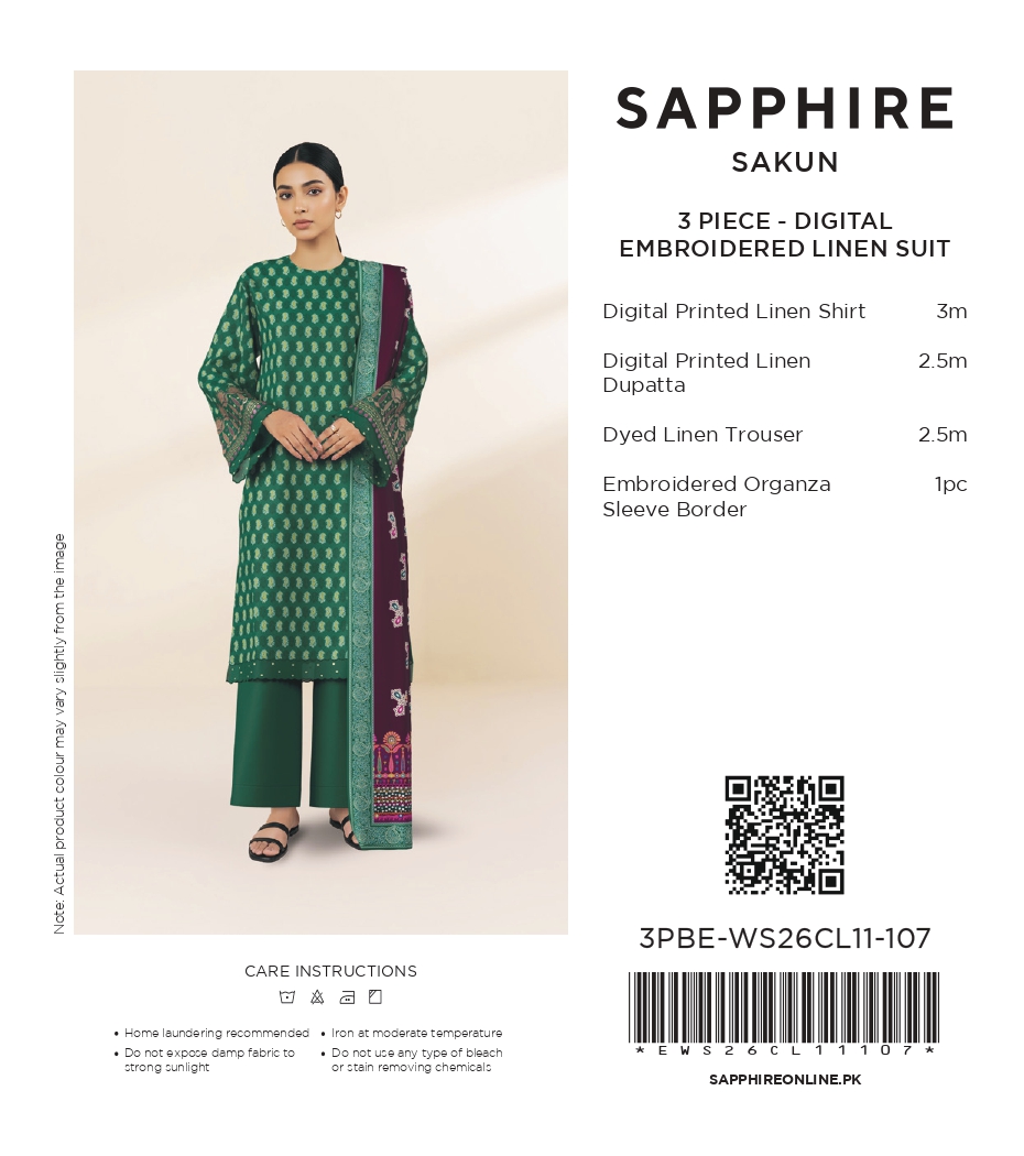 Sapphire 3 Piece Digital Printed Embroidered Linen Suit