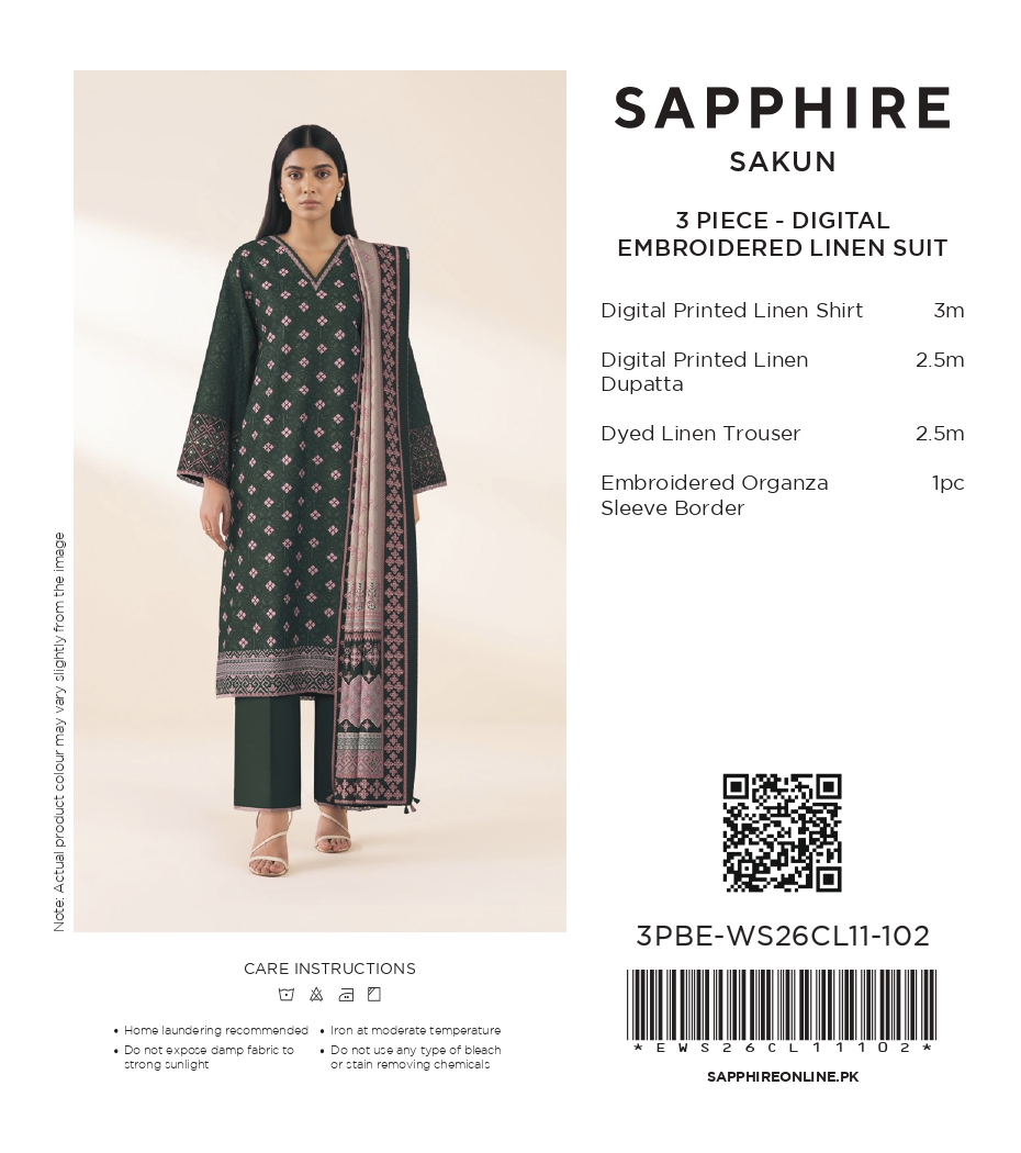 Sapphire 3 Piece Digital Printed Embroidered Linen Suit
