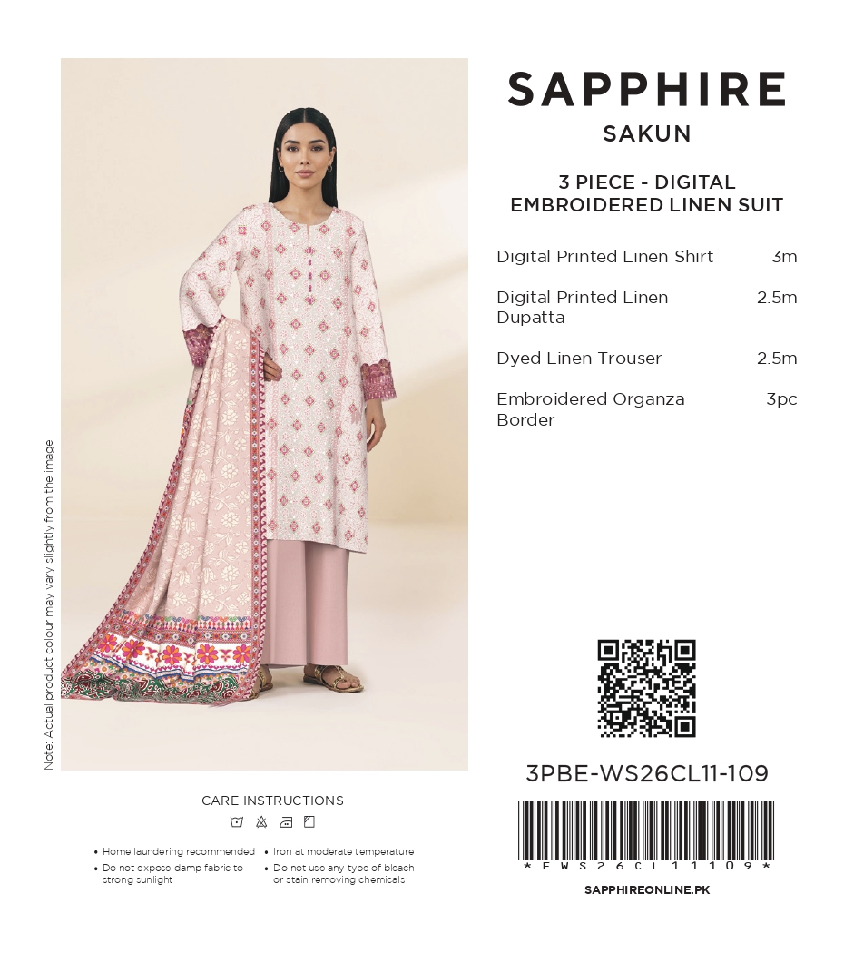 Sapphire 3 Piece Digital Printed Embroidered Linen Suit