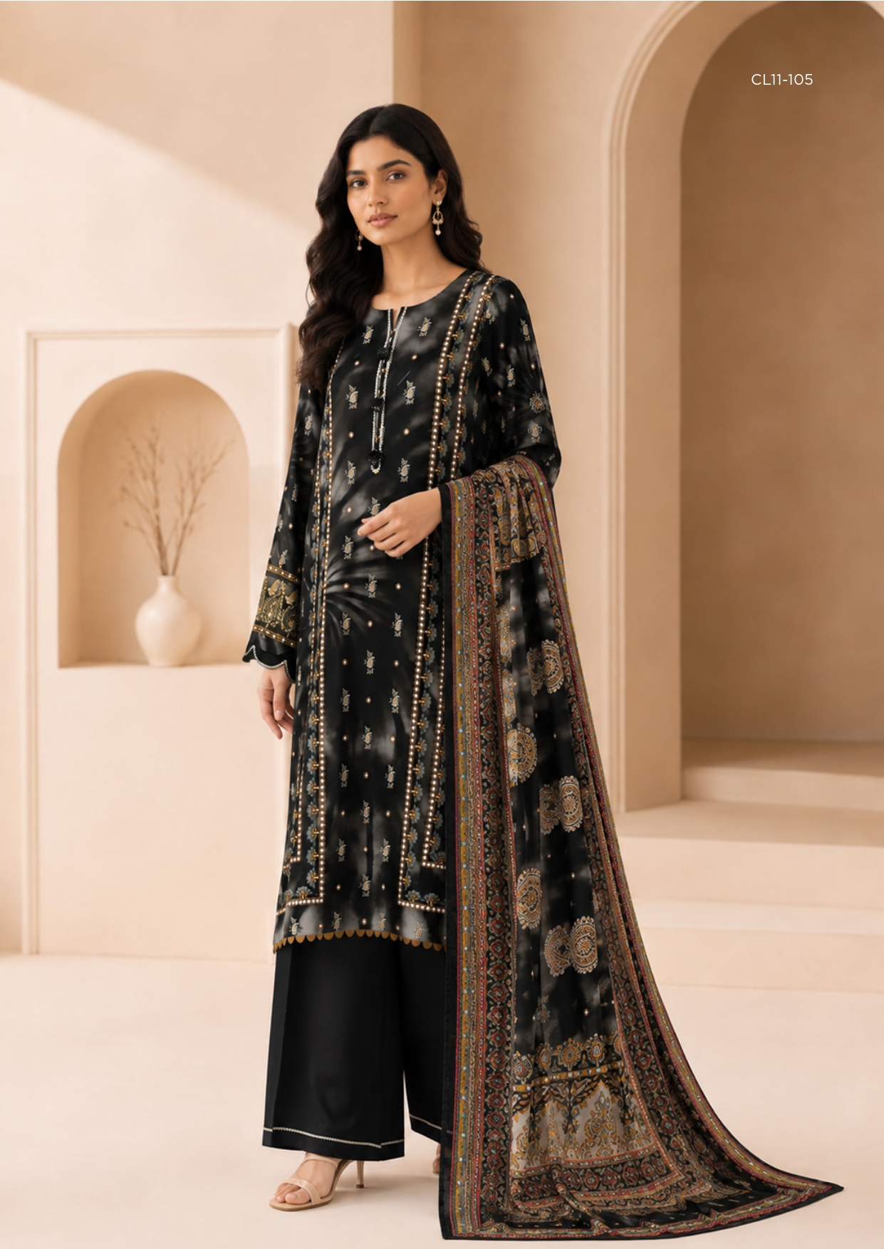 Sapphire 3 Piece Digital Printed Embroidered Linen Suit