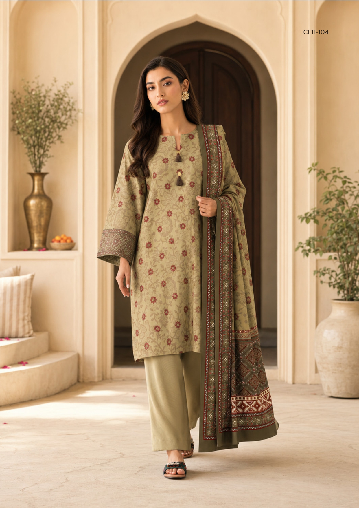 Sapphire 3 PIECE - DIGITAL PRINTED EMBROIDERED LINEN SUIT - 3PBE-WS26CL11-104