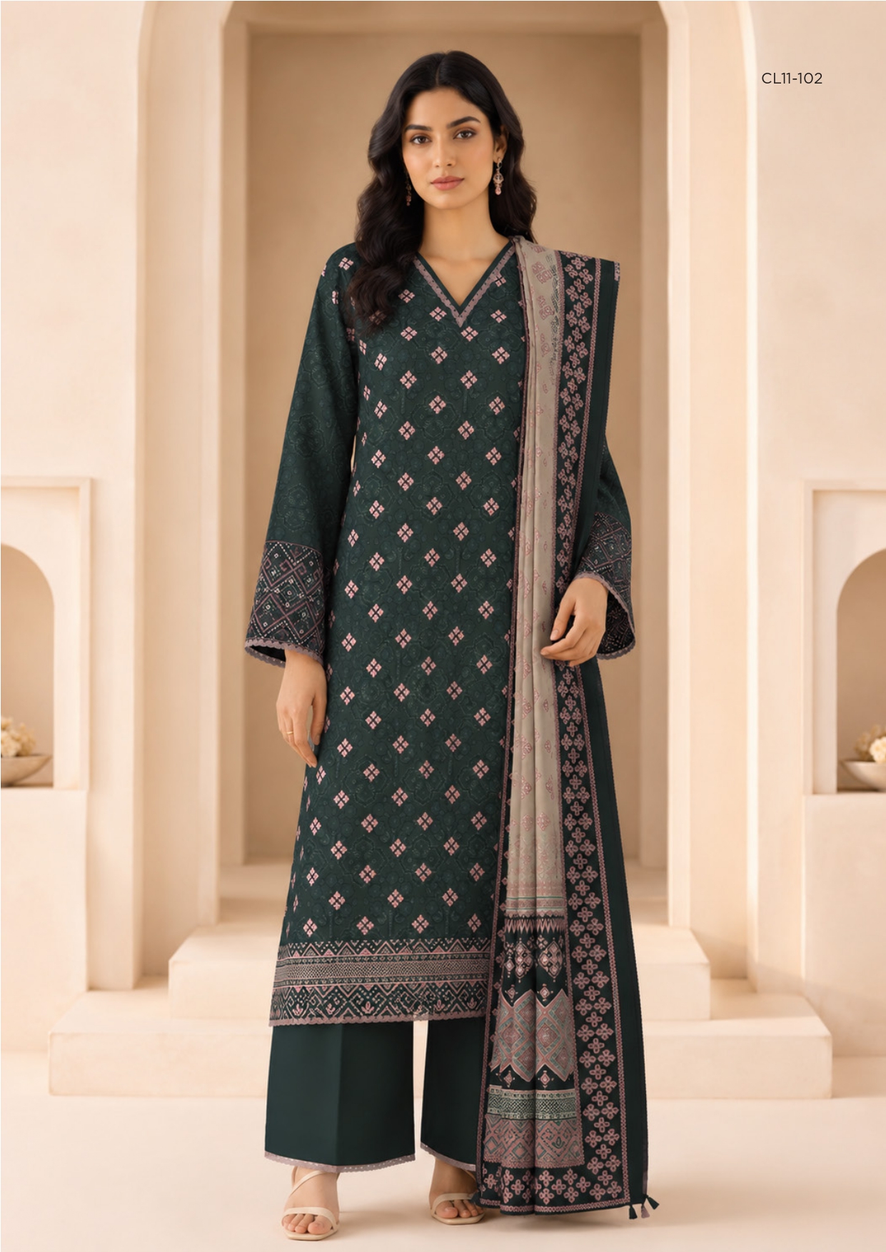 Sapphire 3 Piece Digital Printed Embroidered Linen Suit
