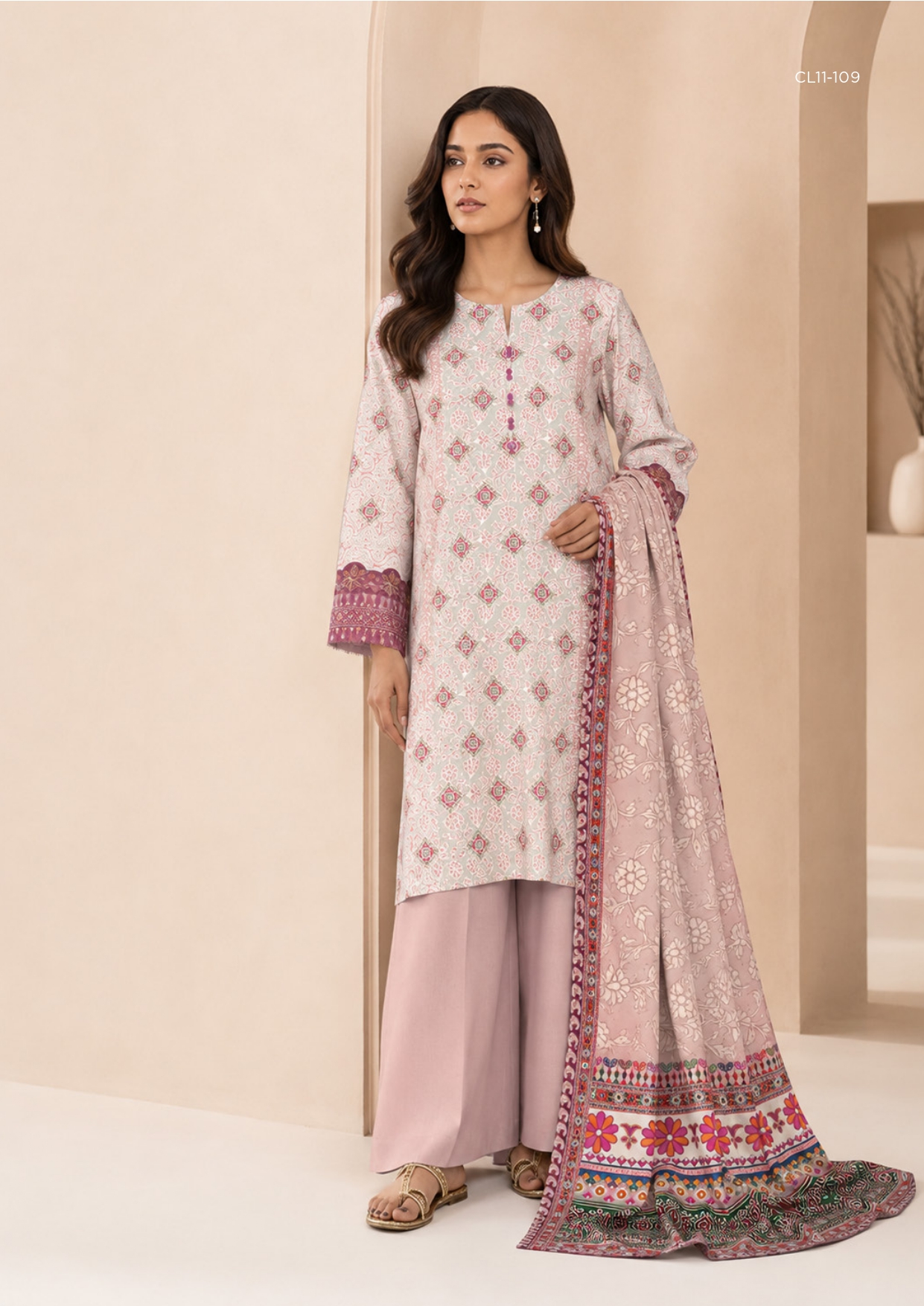 Sapphire 3 Piece Digital Printed Embroidered Linen Suit