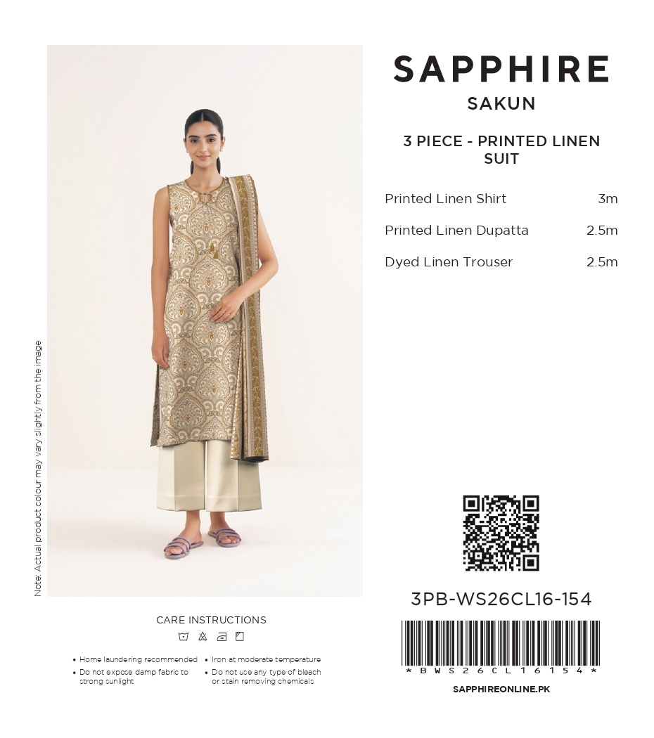 Sapphire 3 Piece Digital Printed Linen suit 3PB-WS26CL16-154 Hover View