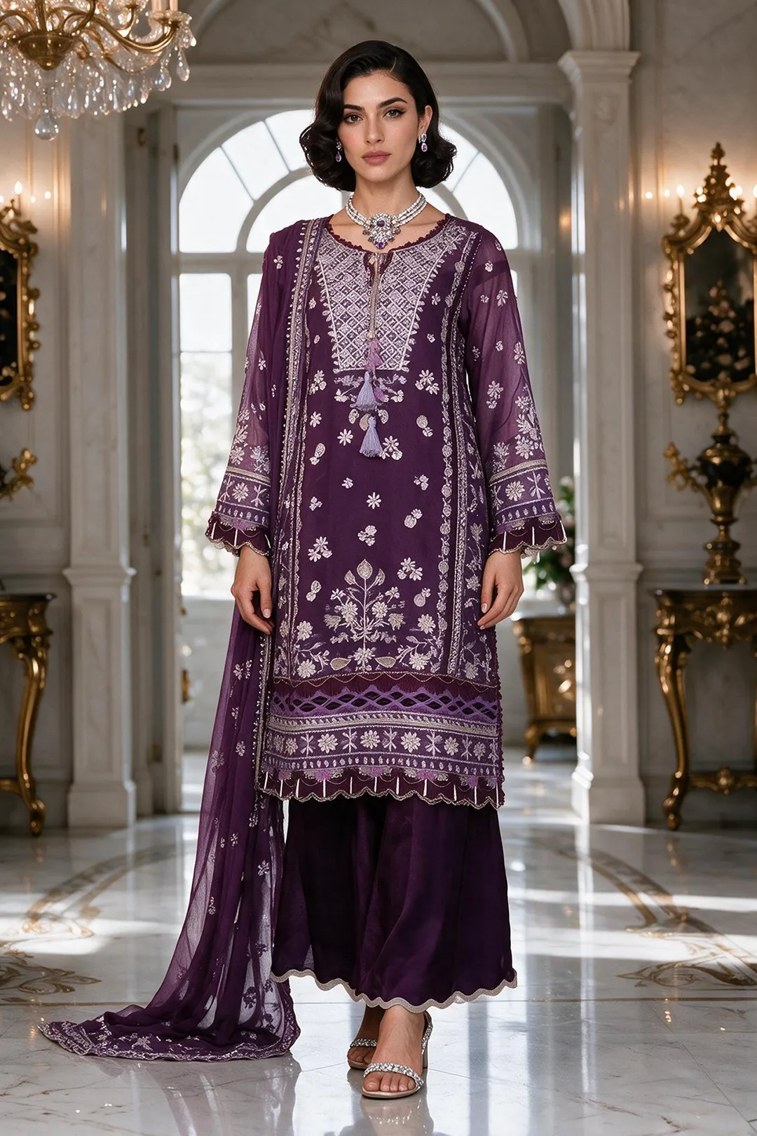 Zellbury Zellbury Chiffon Embroidered 3 Piece Suit - 4232